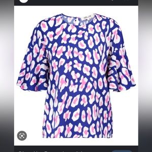 *SOLD* Diane Von Furstenberg, purple leopard top, ruffle short sleeves, size 10